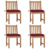 vidaXL 4Pcs Patio Chairs with Cushions in Solid Teak Wood - Weather-Resistant, Fine Sanded Finish, Suitable for Indoor and Outdoor, Assembly Required - 2 of 4