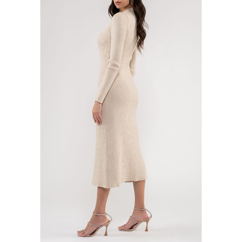 August Sky Women's Shimmery Ribbed High Neck Midi Sweater Dress, 3 of 6