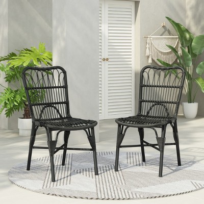 PE Wicker Patio Accent Chair Set Of 2,Modern Armless Chair With Petal-shaped Back,Patio Chairs Wicker,Outdoor Furniture -Maison Boucle
