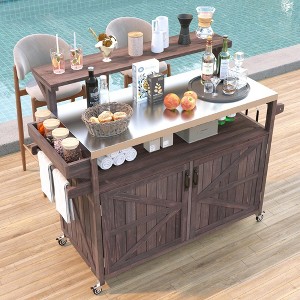 Whisen Outdoor Solid Wood Kitchen Island with Raised Shelf, Storage Cabinet with Stainless Steel Top, Internal Storage Rack - 1 of 4