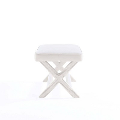 Abigail Cream Velvet Upholstered Double Ottoman with X-Crossed Legs