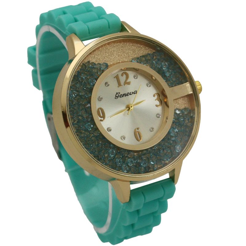OLIVIA PRATT FLOATING COLORFUL STONES SILICONE STRAP WATCH, 4 of 6