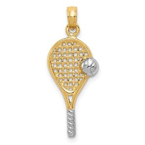 Black Bow Jewelry 14k Yellow Gold & White Rhodium Tennis Racquet & Ball Pendant - 1 of 4