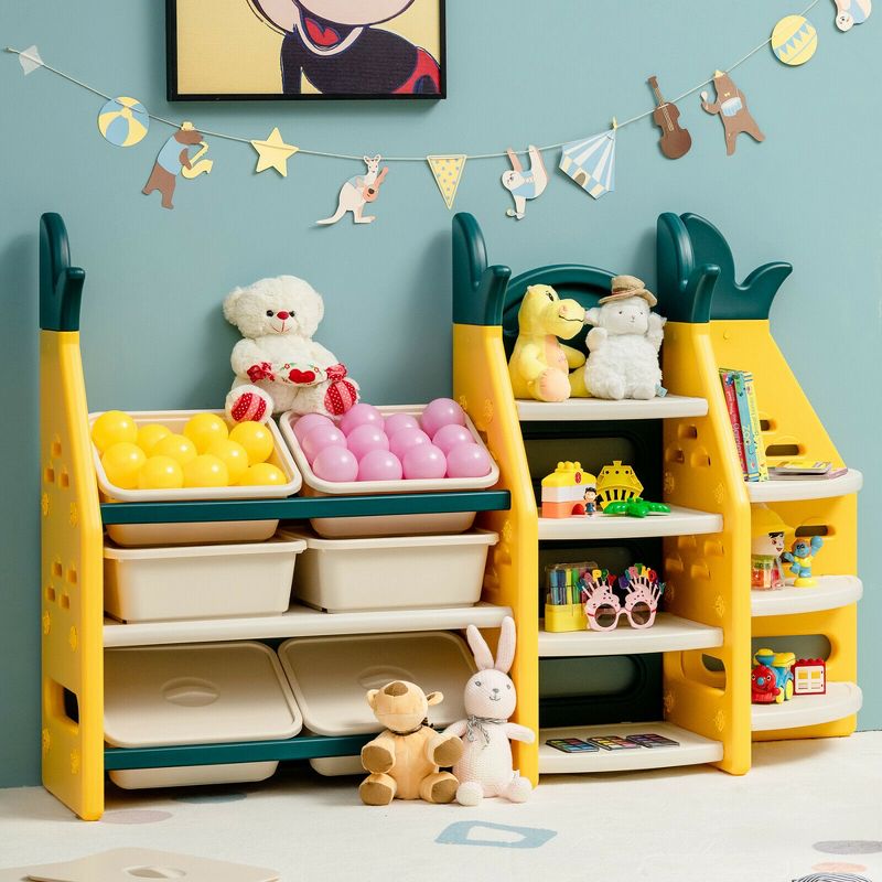 Costway 3-in-1 Kids Toy Storage Organizer Bookshelf Corner Rack w/ Plastic Bins, 4 of 11