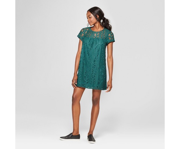 Women's Illusion Neckline Lace Shift Dress - Lots of Love by Speechless (Juniors') Dark Green XS