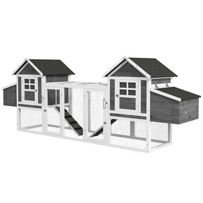 Large Dark Gray Wooden Dual Chicken Coop with Nesting Boxes