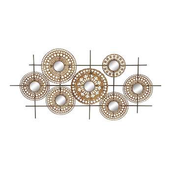 Modern Metal Abstract Wall Decor with Round Mirrored Accents Brown - Olivia & May