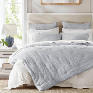 AENKYO All-Season Cotton Gauze Quilt, King 3-Piece Embroidered Crinkled Bedding, Lightweight Collection，comforter set - 1 of 4