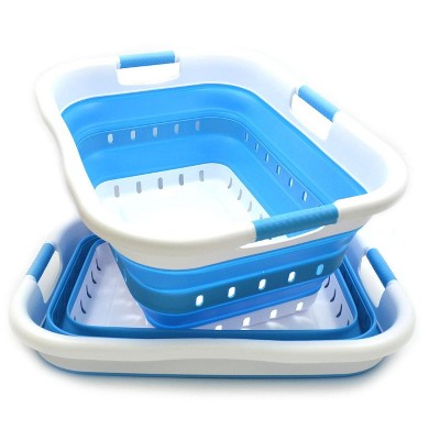 SAMMART 41L (10.8 gallon) Set of 2 Collapsible Plastic Laundry Basket with 3 Handles