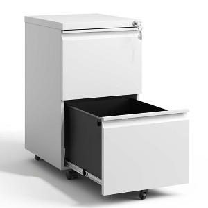 2 Drawer Metal Mobile File Cabinet, Under Desk Filing Storage Cabinet, Vertical Rolling File Cabinet with Lock for Home Office Study Room - 1 of 4