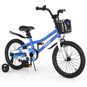 Gymax Kids Bike for Boys & Girls Aged 4-8 Years Old 16"/18" Children Bicycle Training Wheels Handlebar Basket Toddler Balance Bike Blue - 1 of 4