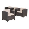 Puerta 4pc Wicker Club Chair & Coffee Table Set - Teak/Dark Brown/Beige - Christopher Knight Home: Weather-Resistant Acacia Frame Patio Set - 2 of 4
