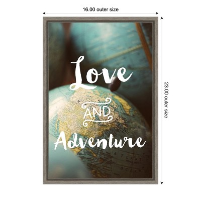 Love and Adventure Typography Canvas Wall Art with Distressed Greywash Frame