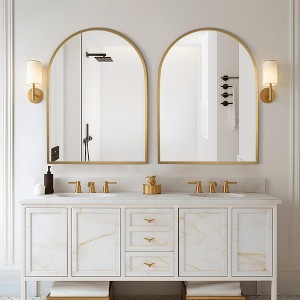 MAYEERTY Hanging Mirror Aluminum Alloy Thin Edge Right Angle Arch Gold 30x28x1in - 1 of 4