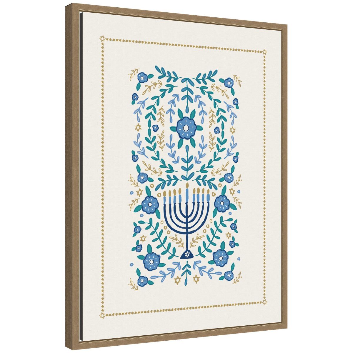 Kate and Laurel VYD Hanukkah Garden by Vicky Yorke Framed Canvas Wall Art Print, Sylvie Dark Gold, 18x24