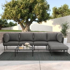 LayinSun 7 Pieces Rope Woven Patio Furniture Set, Modern Modular Sectional Sofa with Coffee Table and Upgrade Thickness Cushion - 1 of 4