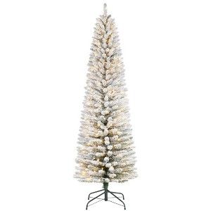 Slim Snow Flocked Christmas Tree - 170 Warm White Lights & 332 Snow Tips, Metal Stand for Christmas Decoration, Home, Office - 1 of 4