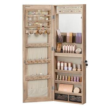 SONGMICS Jewelry Storage Cabinet Jewelry Armoire Organizer with LED Lights Wall-Mounted with Full-Length Frameless Mirror