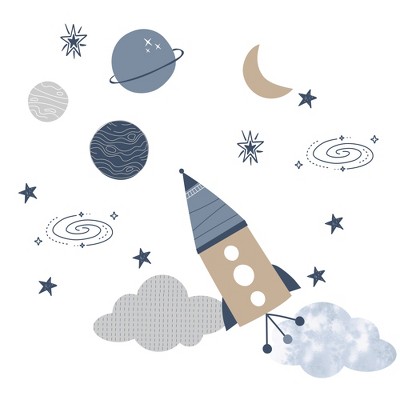 Lambs & Ivy Sky Rocket Planets/Stars Wall Decals/Stickers - Blue/Gray/Tan