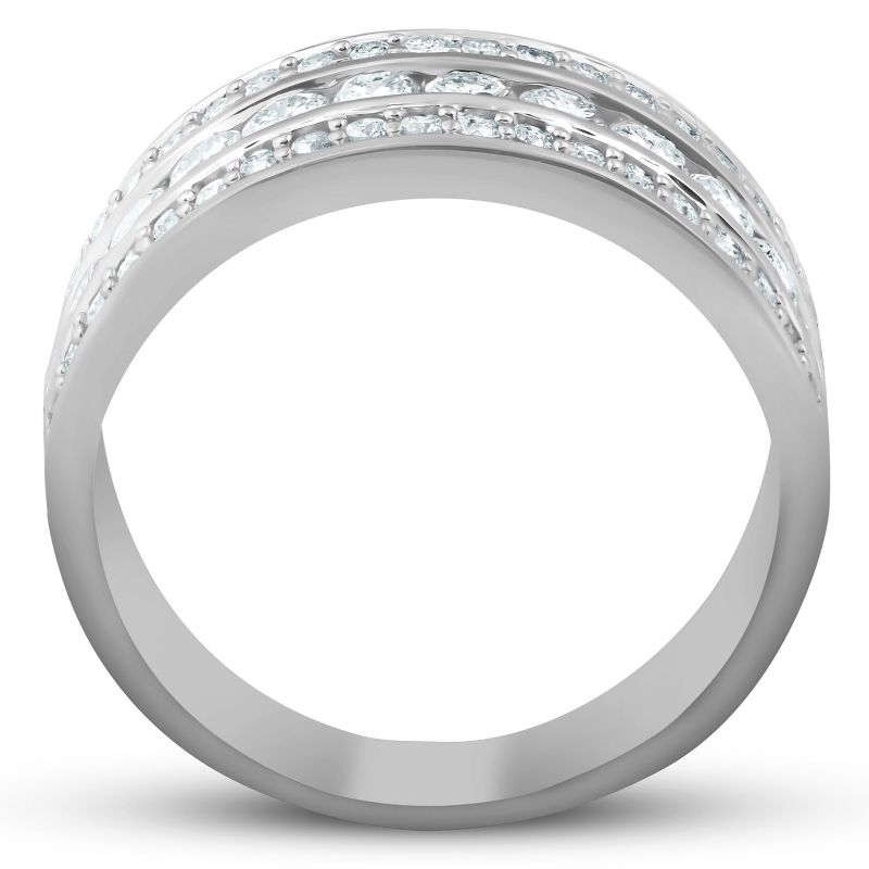 Pompeii3 1 Ct Diamond Three Row Womens Anniversary Wide Wedding Ring 10k White Gold, 3 of 5