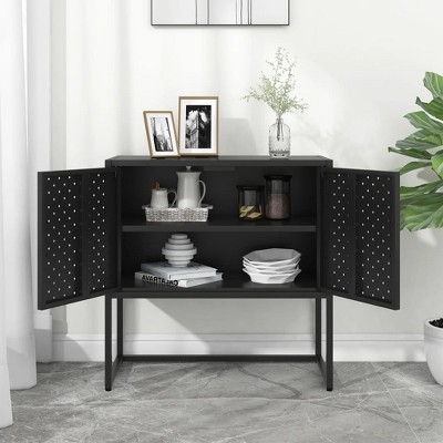 Black Steel Industrial Storage Cabinet with Adjustable Levelers