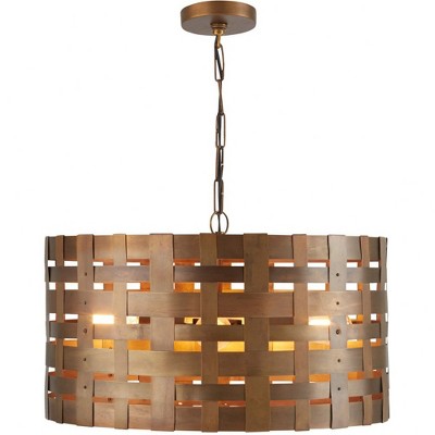 Patinaed Brass 4-Light Basketweave Drum Pendant
