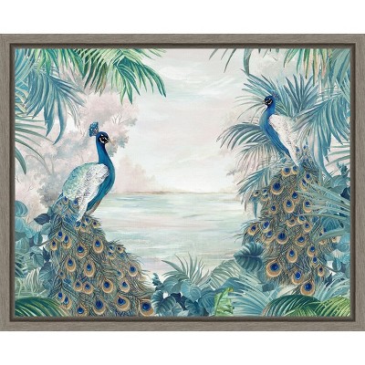 Amanti Art Peahens by Eva Watts Canvas Wall Art Print Framed 20 x 16-in.