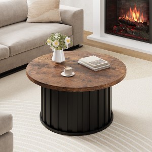Garvee Round Coffee Table, Mid Century Modern Coffee Table with Metal Base, 31.9" Fluted Center Table for Living Room, Home Small Space, - 1 of 4