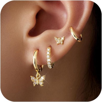 Small Gold Huggie Hoop Earrings Set for Women Men Hypoallergenic 14K Plated Stack Cartilage Earrings, Multiple Piercing