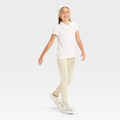 Cat & Jack Girls' Short Sleeve Uniform Performance Polo Shirt - Cat & Jack™ White S — фото 3