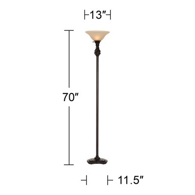 Elegant Bronze Torchiere Floor Lamp with Amber Glass Shade