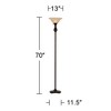 Regency Hill Traditional Torchiere Floor Lamp 70" Tall Hand Applied Black Bronze Swirl Font Amber Glass Shade for Living Room Uplight - 4 of 4