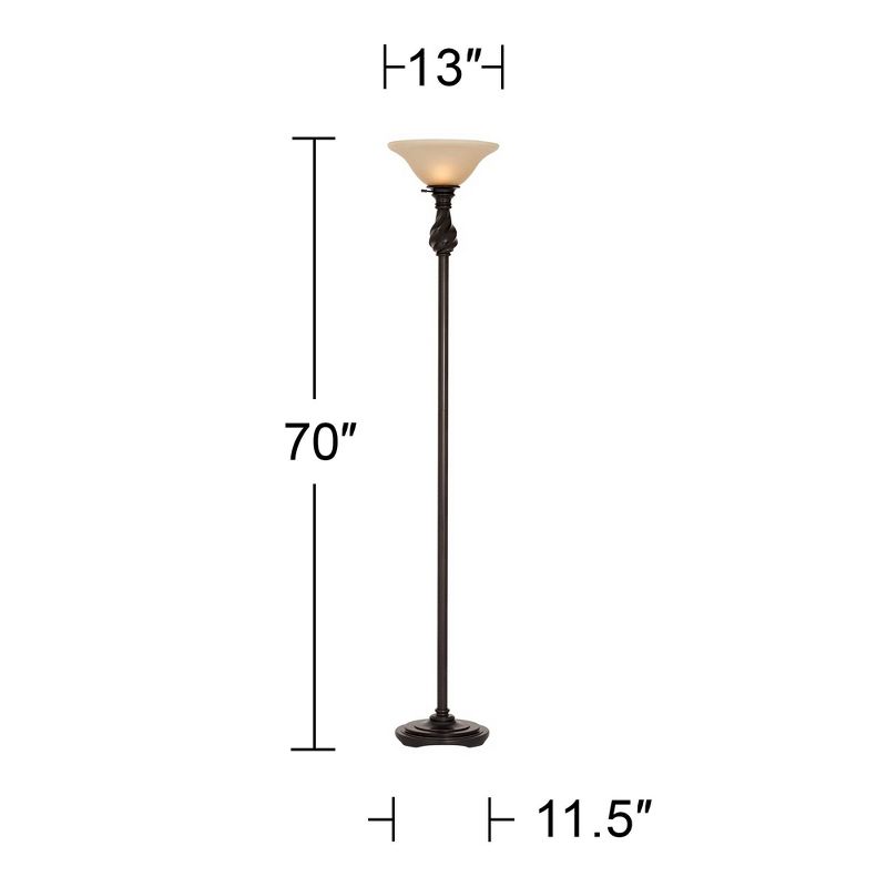 Regency Hill Traditional Torchiere Floor Lamp 70" Tall Hand Applied Black Bronze Swirl Font Amber Glass Shade for Living Room Uplight, 4 of 10