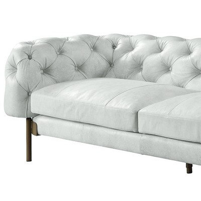 Vintage White Tufted Leather Chesterfield Sofa with Metal Legs