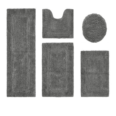 Lux Premium 100% Cotton Tufted Solid Reversible 5 PC Bath Rug Set – Ultra-Soft, Water-Absorbent, Durable, Machine Washable Bathroom Rug