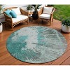 Dark Green Aqua And Gray Abstract Washable Indoor Outdoor Area Rug - 2 of 4