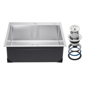 VEVOR 25 inch Kitchen Sink Workstation, 304 Stainless Steel Top Mount Sinks, Drop-In Single Bowl Farmhouse Basin with Accessories, Silver - 1 of 4