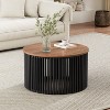HDZNVF Acacia Solid Wood Coffee Table, Natural and Black Color - 2 of 4