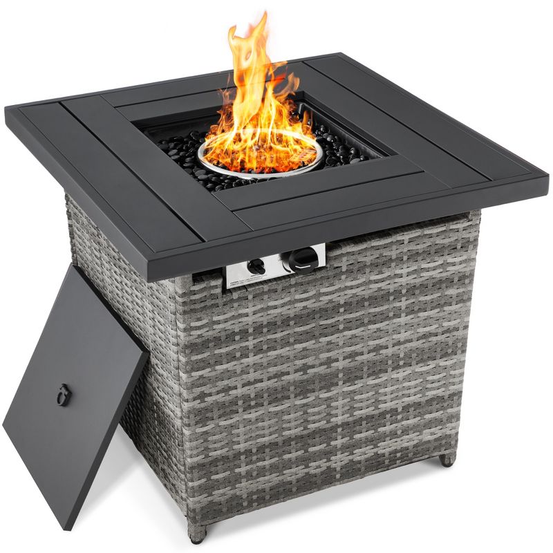 Best Choice Products 28in Propane Gas Fire Pit Table 50,000 BTU Outdoor Wicker w/ Glass Beads, Tank Holder, 1 of 11