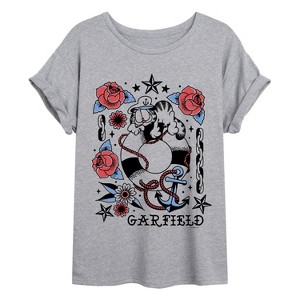 Women's - Garfield - Garfield Tattoo Flash Oversized Graphic T-Shirt - 1 of 4