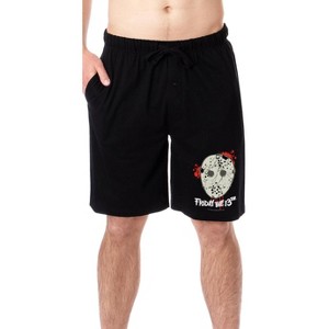Friday The 13th Mens' Movie Film Jason Mask Horror Sleep Pajama Shorts Black - 1 of 3