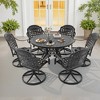 7-Piece Round Cast Aluminum Outdoor Patio Dining Set with Swivel Chairs & Blue Cushions - 4 of 4