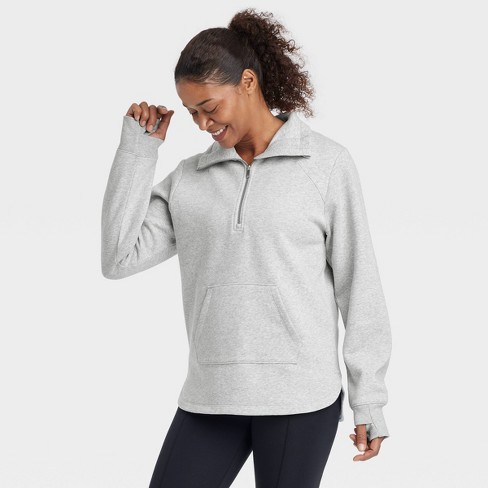 Women s Fleece 1 2 Zip Legging Friendly Pullover Sweatshirt All In Motion Heathered Gray M Target