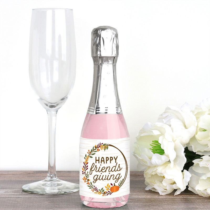 Big Dot of Happiness Fall Friends Thanksgiving - Mini Wine and Champagne Bottle Label Stickers Friendsgiving Favor Gift for Women and Men - Set of 16, 2 of 8