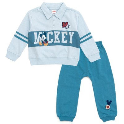Disney Mickey Mouse Baby Fleece Polo Shirt and Jogger Pants Outfit Set Newborn to Infant
