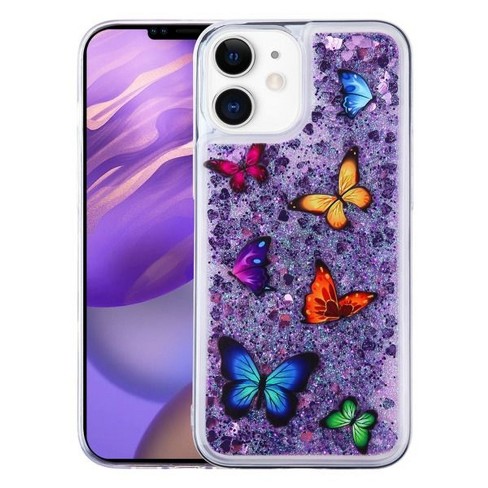 Airium Glitter Hybrid Protector Case Compatible With Apple Iphone 12 Mini 5 4 Butterfly Dancing Purple Quicksand Hearts Target