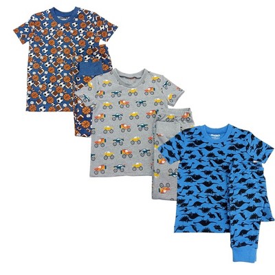 BenBen Kids 3 Pack Pajamas Shortsleeve set - Dark Dinosaurs/Trucks/Sports