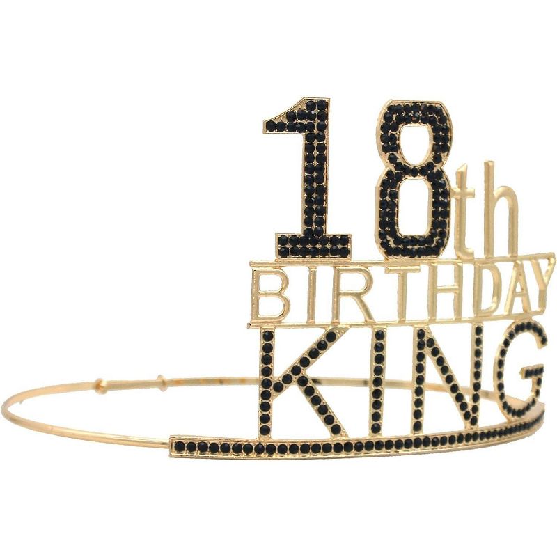 VeryMerryMakering 18th Birthday King Crown and Sash for Boys - Majesty Gold & Black Premium Metal Crown for Him + Blue & Gold Sash, 4 of 6