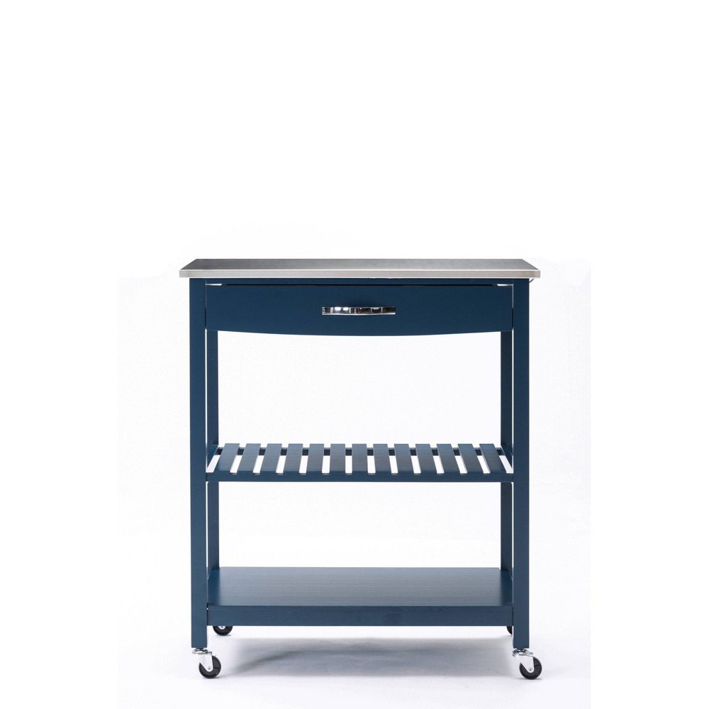 Holland Kitchen Cart with Stainless Steel Top Navy Blue - Boraam: Rolling Storage & Bar Cart, Pine Frame