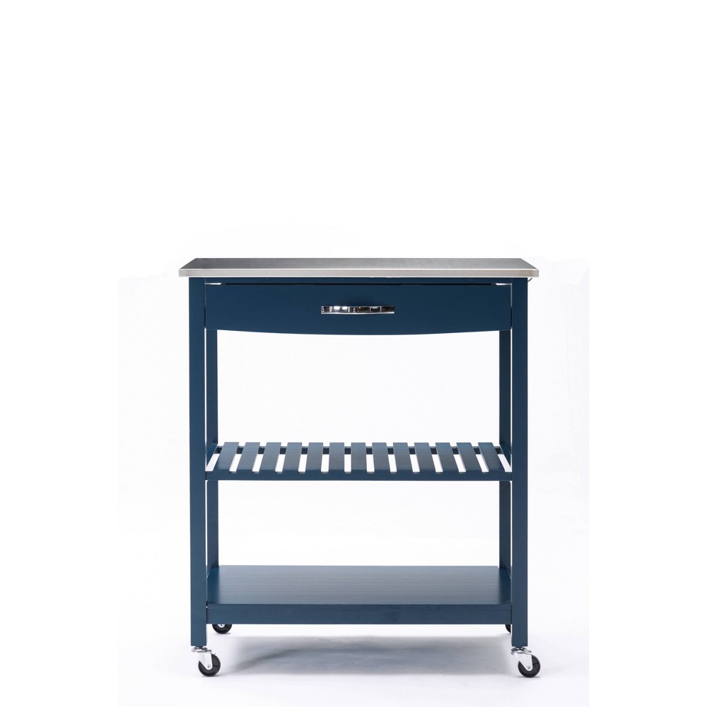 Photos - Other Furniture Holland Kitchen Cart with Stainless Steel Top Navy Blue - Boraam: Rolling